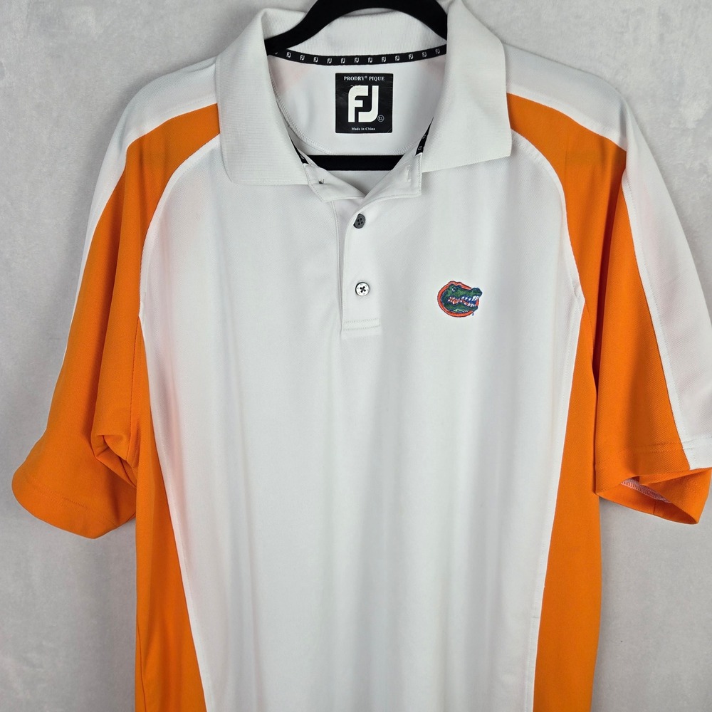 FootJoy Florida Gators Golf Polo Mens XL White Orange ProDry Pique Shirt